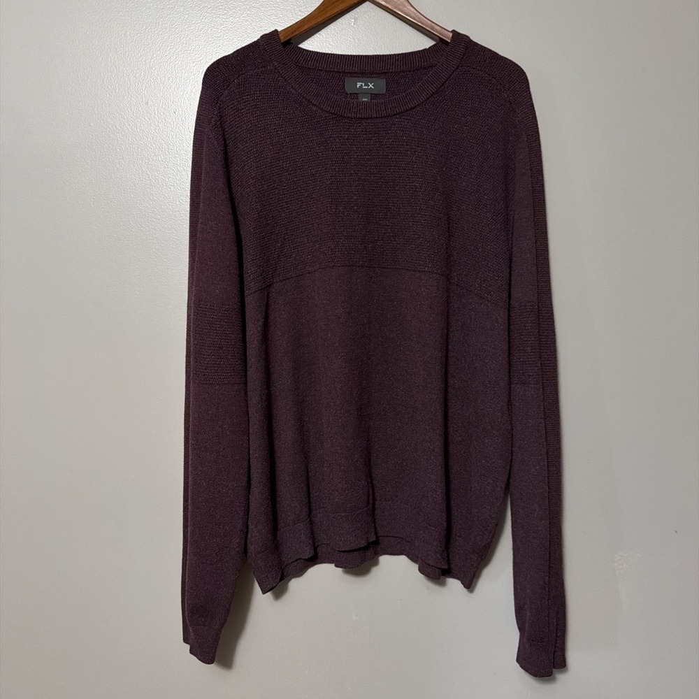 FLX Men's XXL Purple Textured Crew Neck Long Sleeve Sweater Viscose Blend Heavy